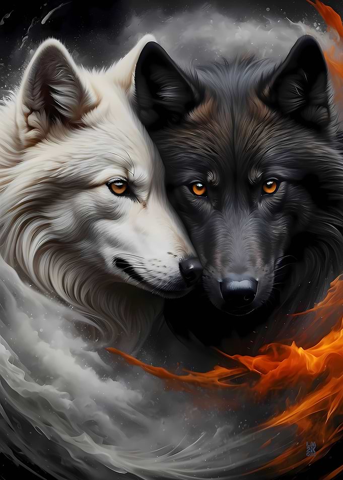 White and Black Wolves