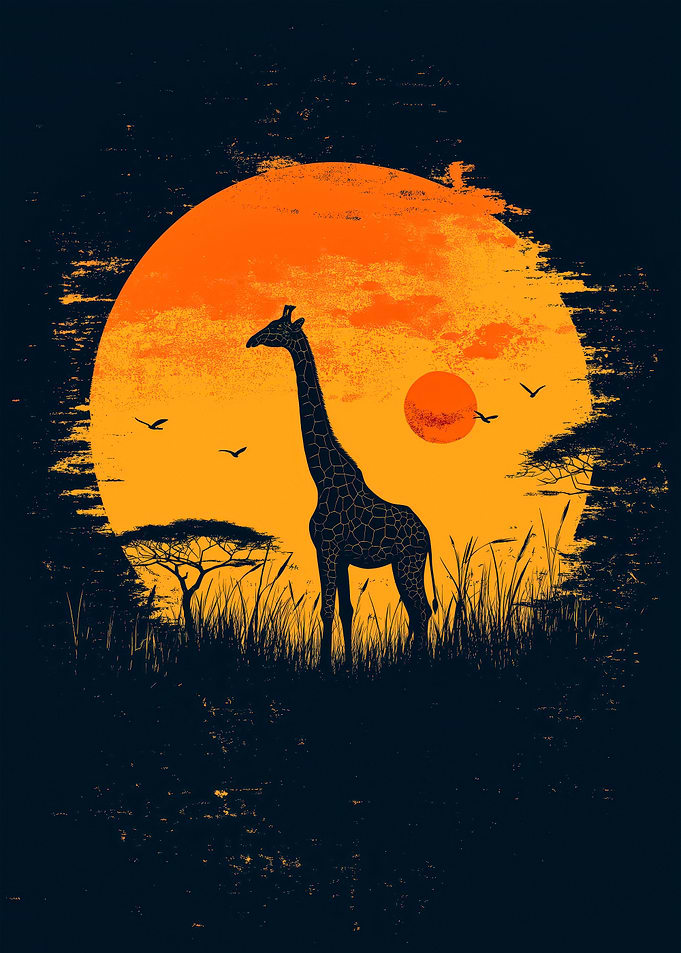 Giraffe Sunset Silhouette