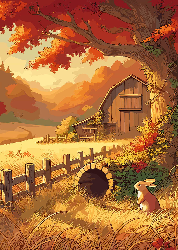 Autumn Farm with Rabbit