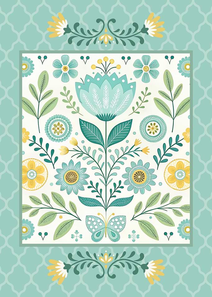 Scandinavian Folk Art Floral Pattern with Butterfly