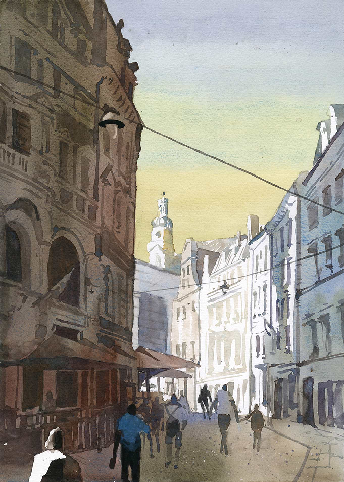 Riga Latvia Cityscape Watercolor