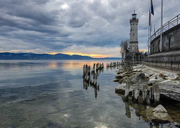 Harbor of Lindau on beautiful Lake Constance with a view of the lighthouse