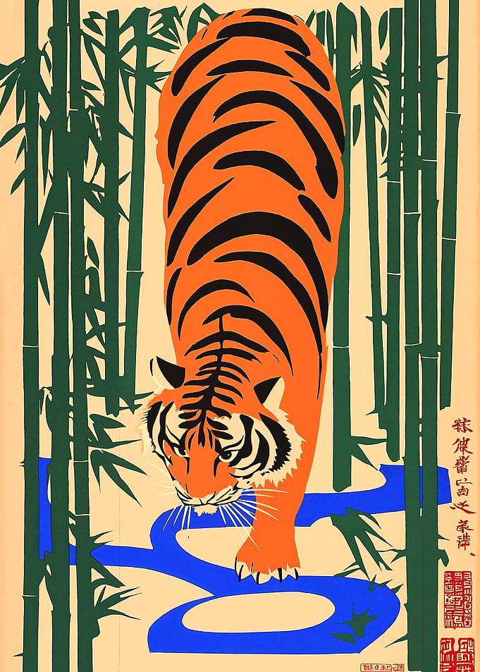 Tiger in Bamboo Forest