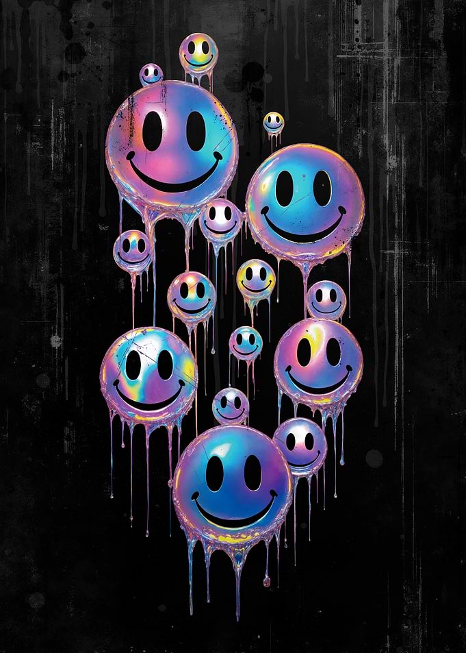 Dripping Holographic Smileys - Trippy Nostalgia