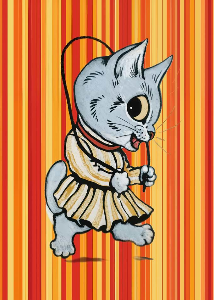 Louis Wain Cat in Dress with Jump Rope
