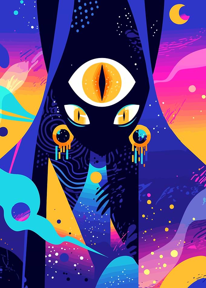 Surreal Cosmic Eye Alien Creature Minimalist Art