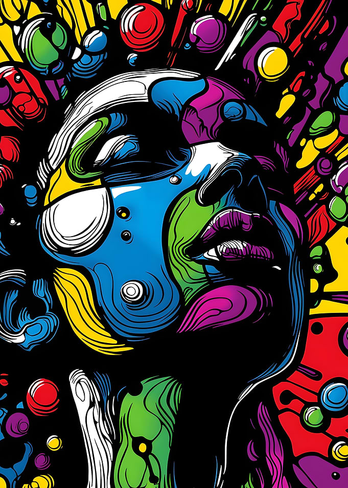 Abstract Colorful Blue Face Portrait