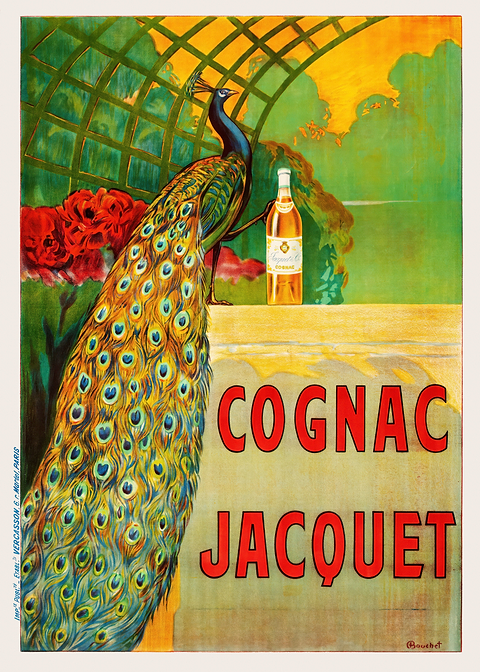 Peacock Cognac Ad — vintage poster restored on metal