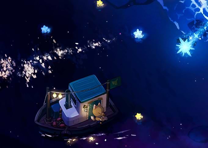 Fox on a Boat at Night in Animal Crossing