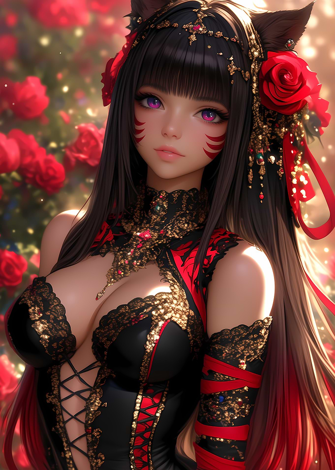 Anime Girl in Red and Gold
