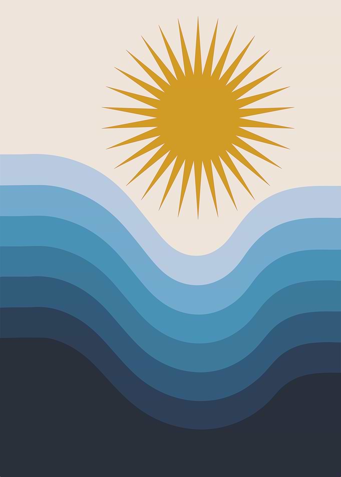 Sun and Waves - Retro Bauhaus Design