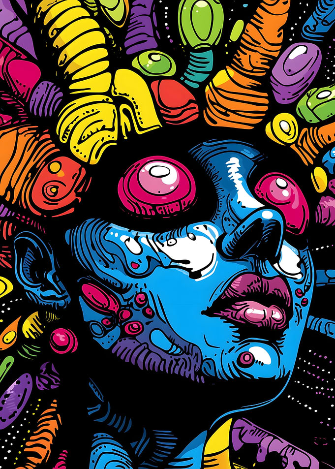 Psychedelic Woman Devil Portrait