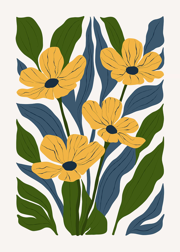 Yellow Flowers with Blue Leaves