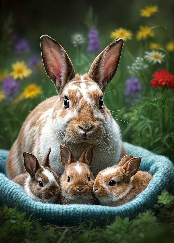 Mother Rabbit with Bunnies