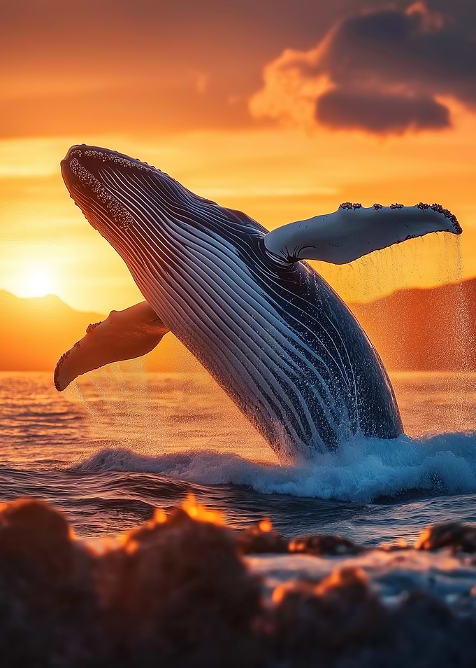 Humpback Whale Sunset Leap in Ocean