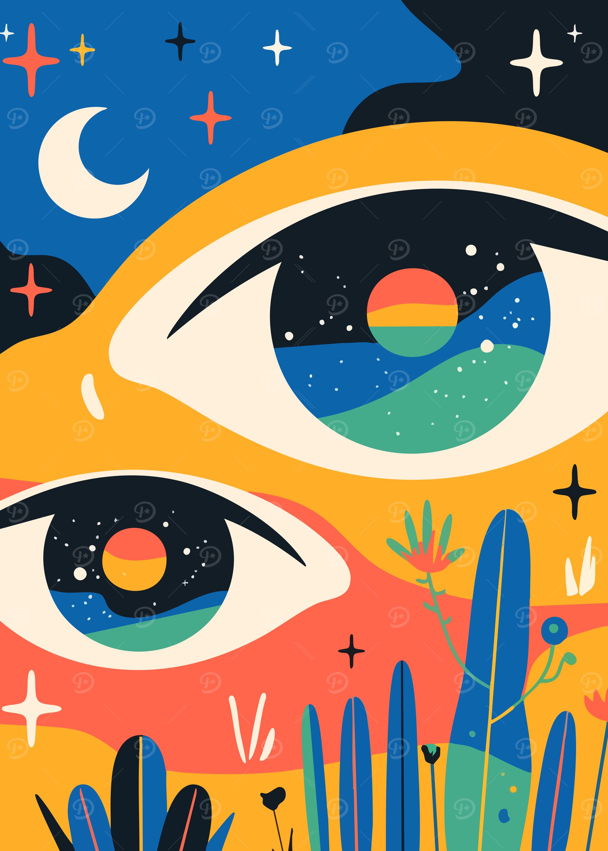 Desert Night Eyes Surreal Abstract Minimalist Art