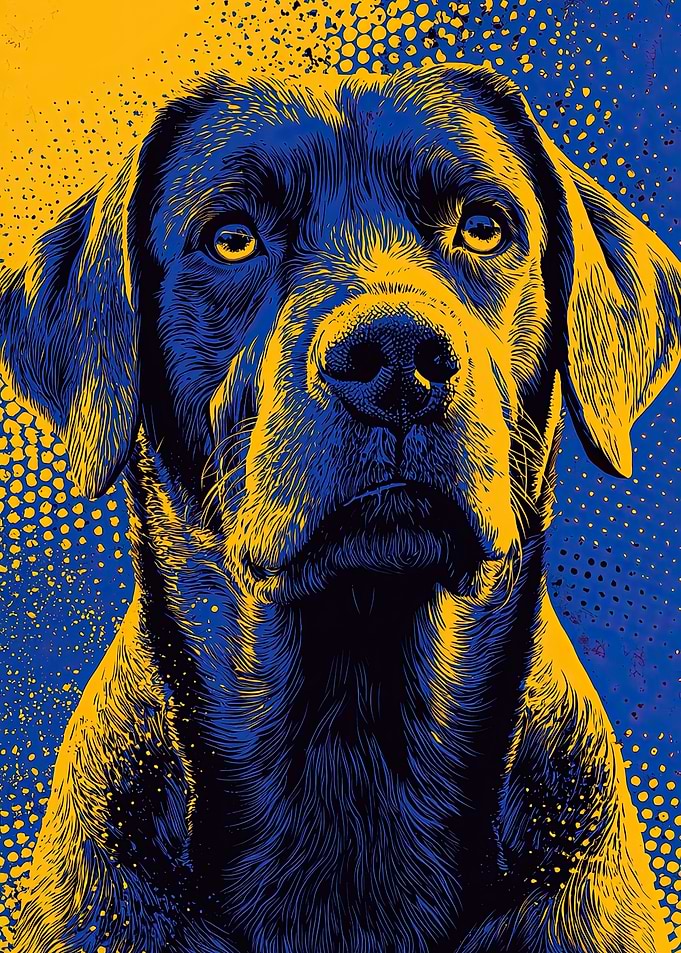 Blue and Yellow Dog Portrait