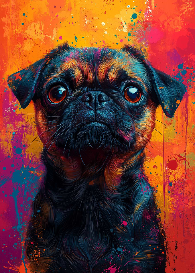 Pug Portrait with Colorful Splashes Animal Dog Pet Portrait Pop Art Style