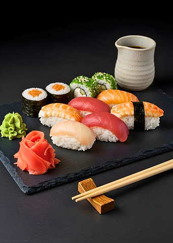 Sushi Platter with Chopsticks
