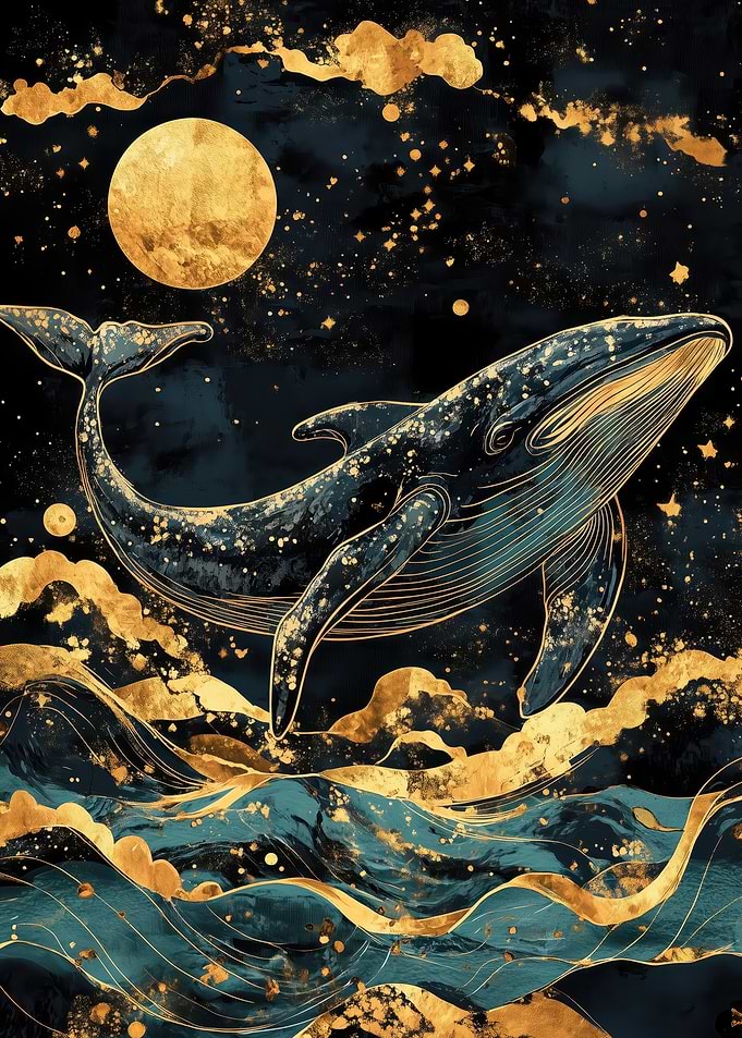 Kintsugi Whale Under Moon