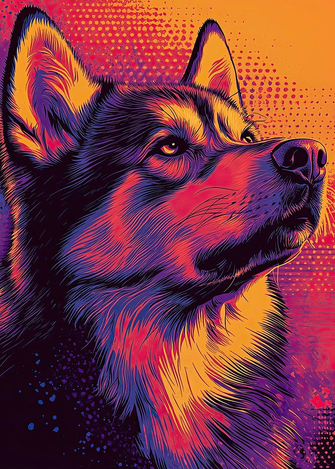 Husky Portrait in Neon Colors