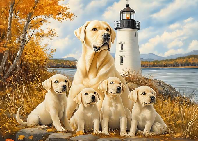 Labrador Family by the Lighthouse