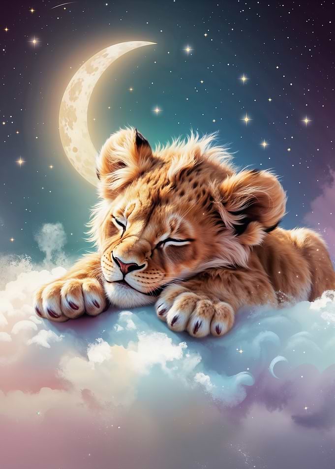 Sleeping Lion Cub on Clouds