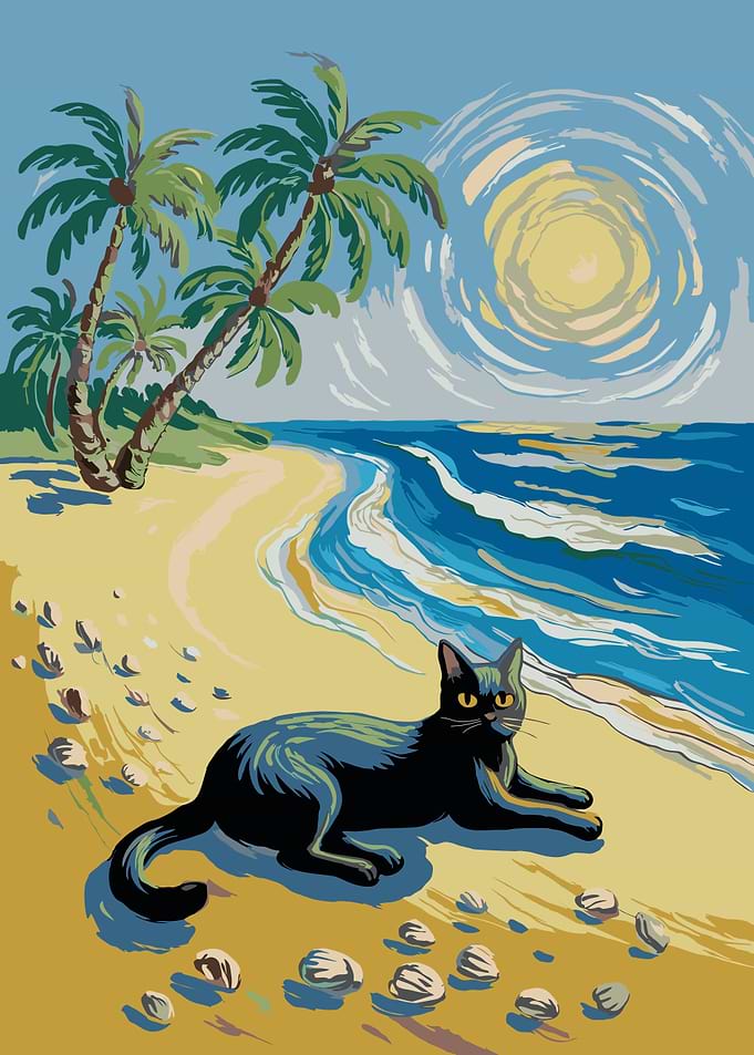 Black Cat on Tropical Beach