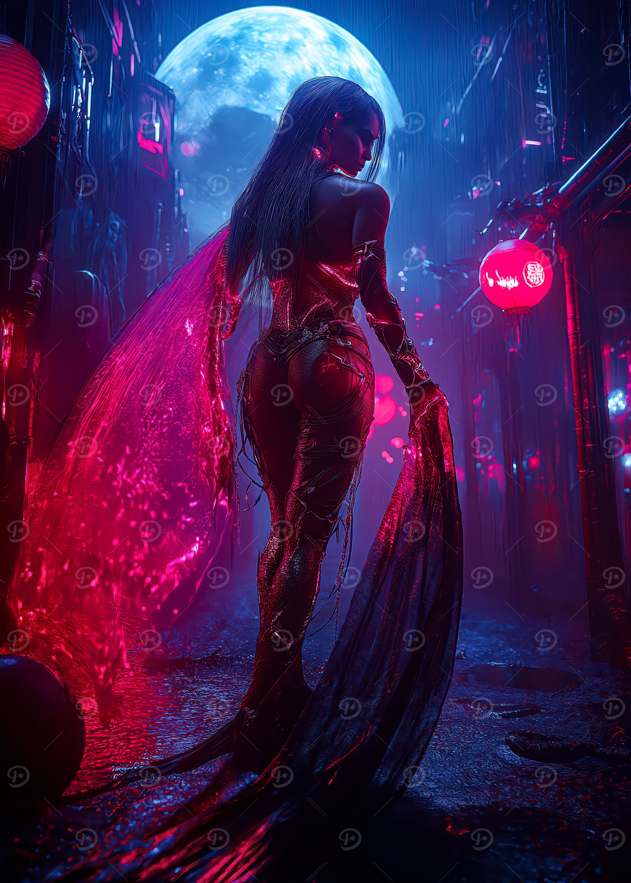 Cyberpunk Woman in Neon Alley
