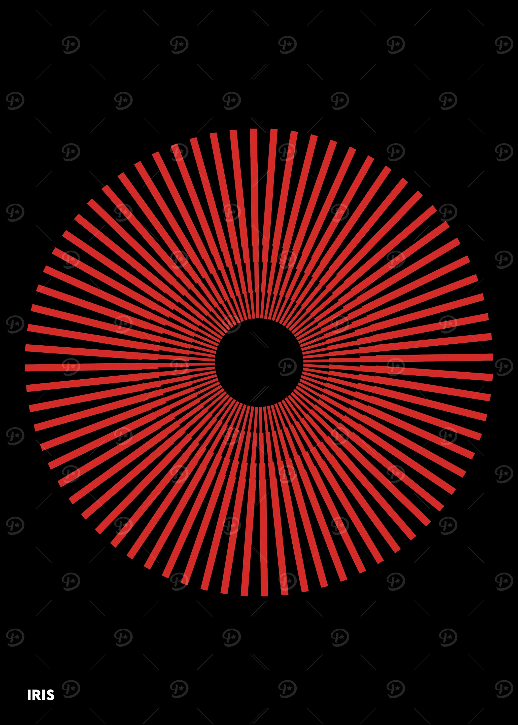 Iris Red Sunburst Abstract