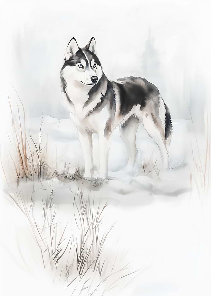 Wolf in Winter Watercolor