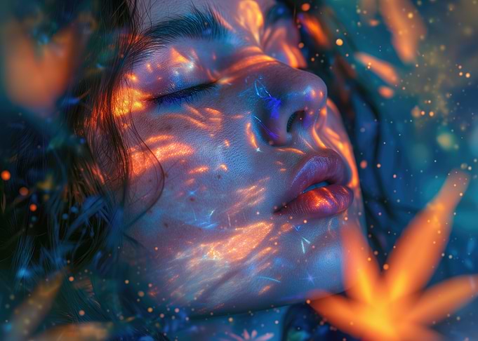 Neon Glow Woman - Surreal Cannabis Dreamscape Portrait