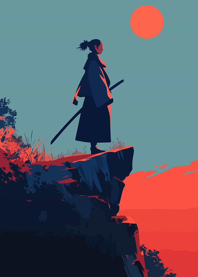 Samurai Warrior Silhouette Minimalist Art