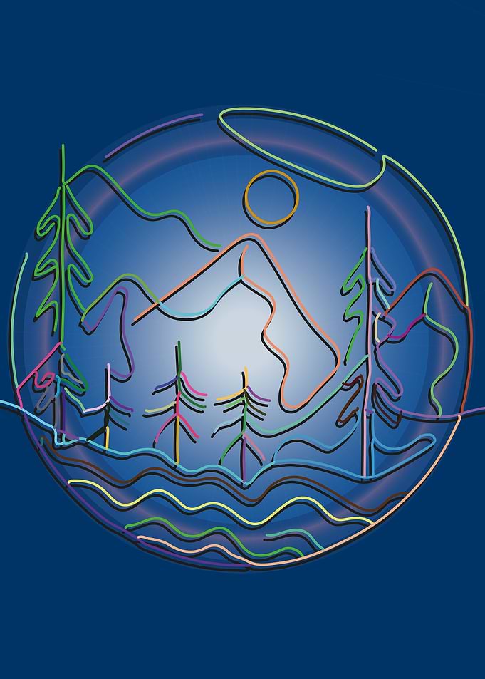 Mountain Landscape Line Art