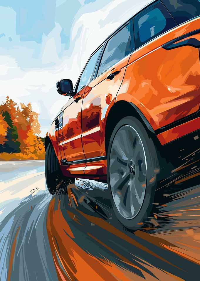 Orange SUV on Road