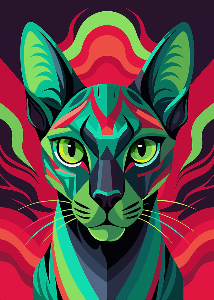 Green Cat Portrait