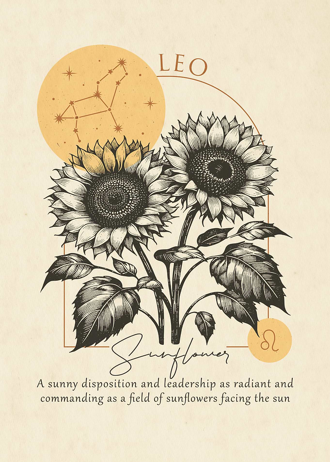 Leo Zodiac Sunflower Print