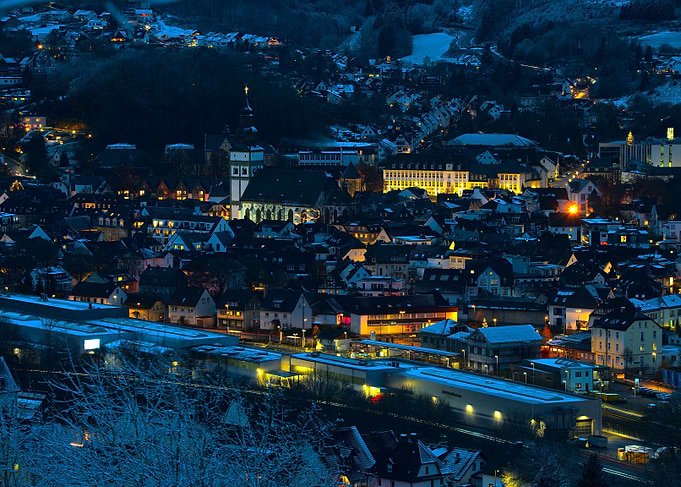 Nighttime Cityscape with Church