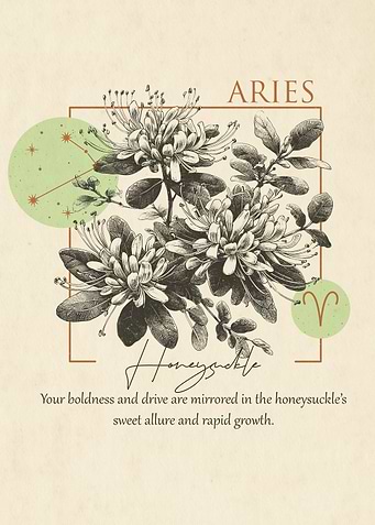Aries Zodiac Honeysuckle Print