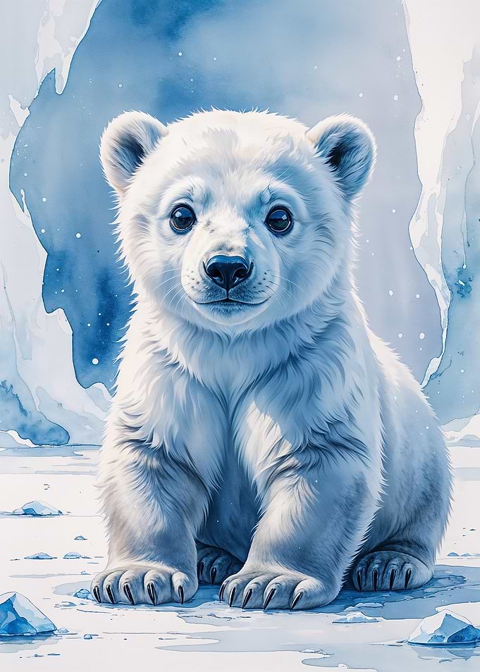 Polar Bear Cub Watercolor