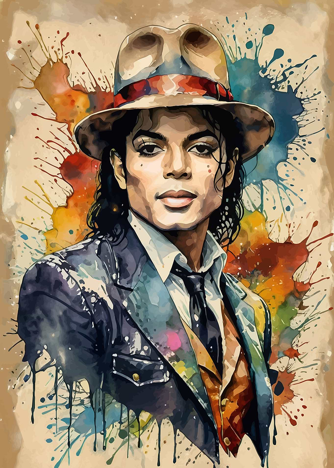 Michael Jackson Watercolor Portrait Vintage