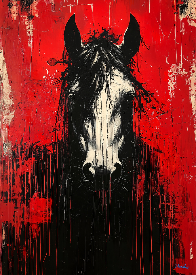 Fierce Stallion Bold Expressionist Horse Portrait