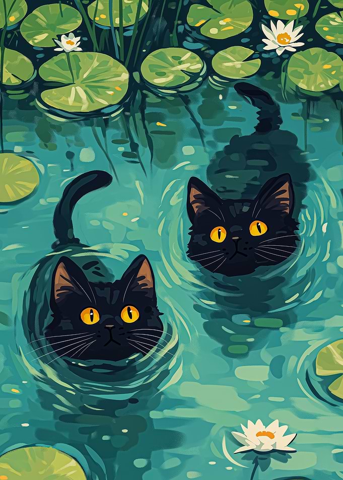 Black Cats in Pond