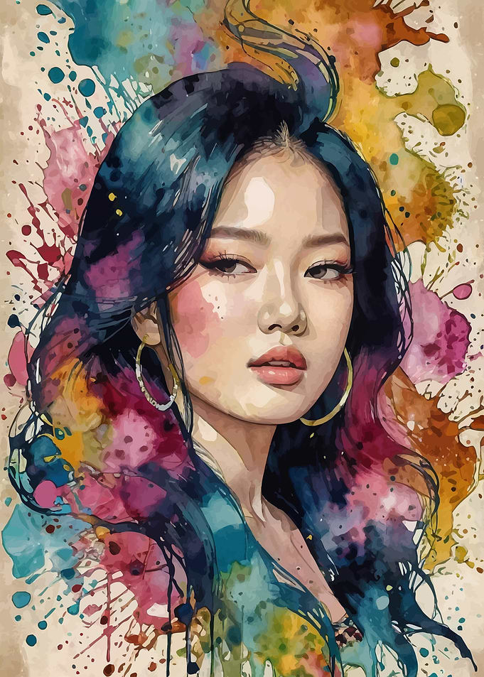 Jennie Kim Watercolor Portrait