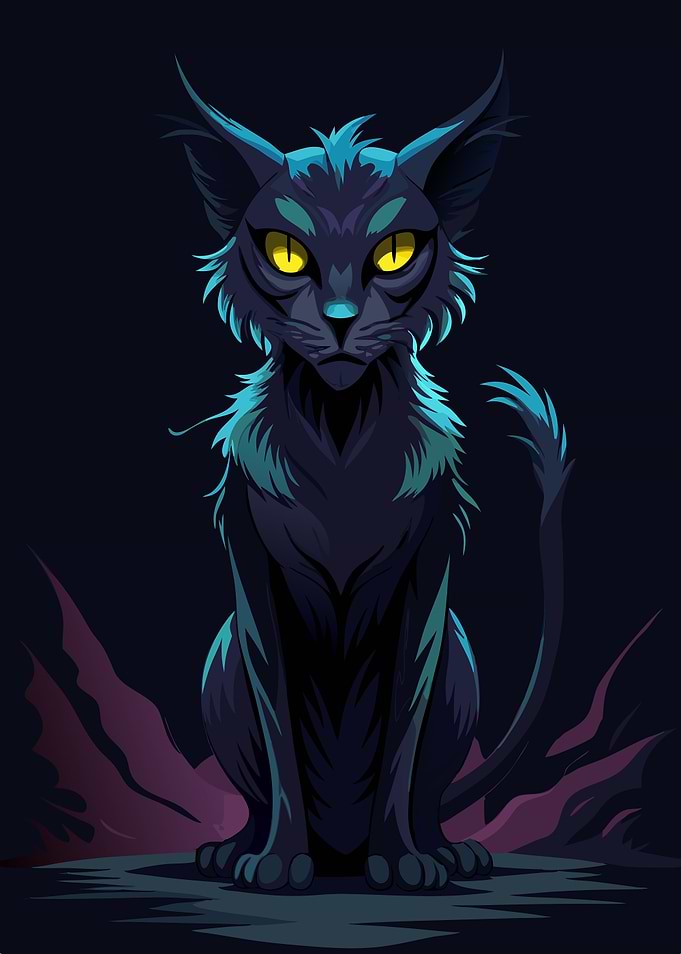 Black Cat with Glowing Eyes