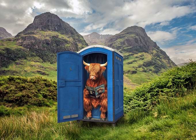 Highland Cow on the Toilet in Glencoe
