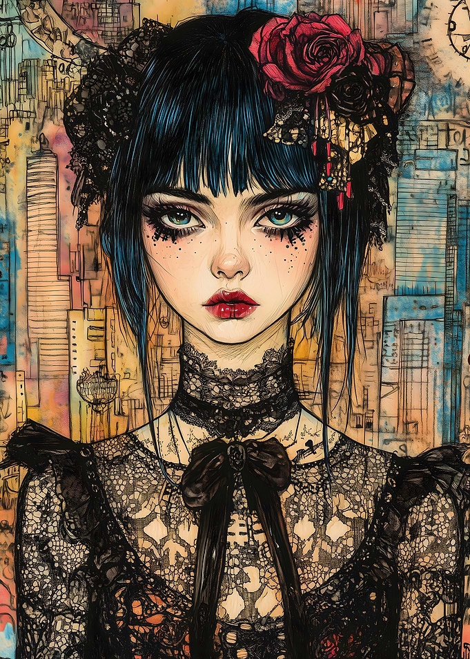 Gothic Cyberpunk Enchantress – Dark Elegance in a Futuristic World