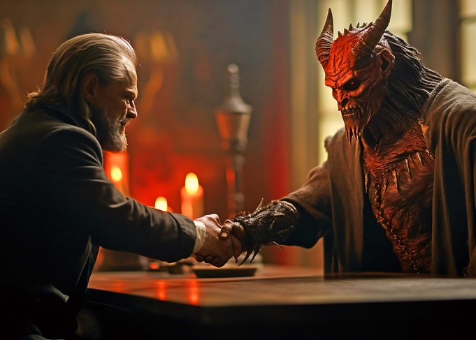 Devil and Man Handshake