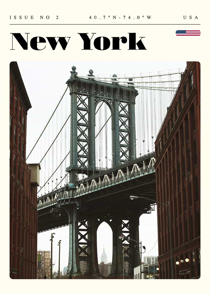 Manhattan Bridge, New York Travel Art Poster