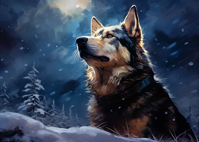 Siberian husky in Snowy Forest